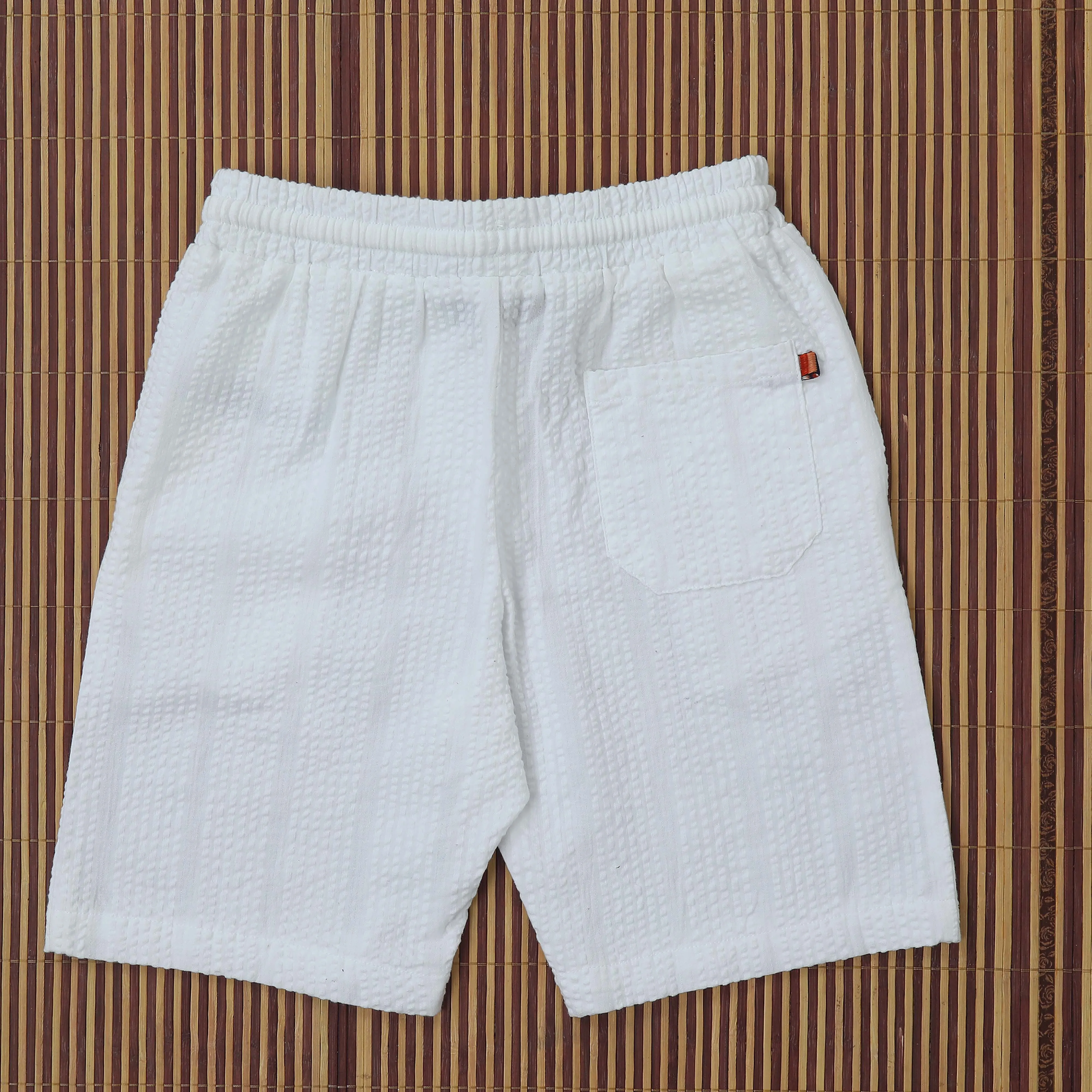 Boys Textured Seersucker Resort Shirt & Short Co-Ord Set Porcelain White