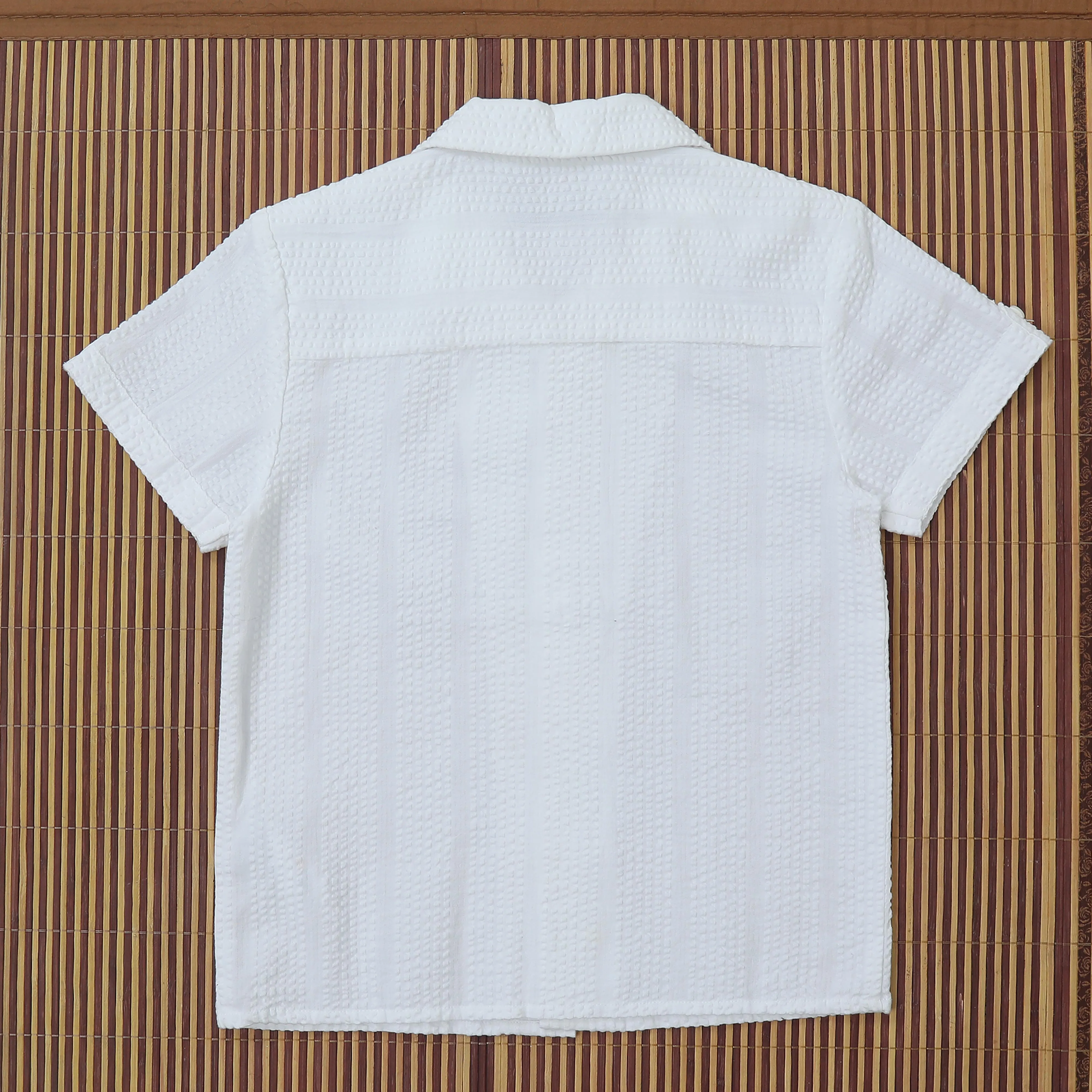 Boys Textured Seersucker Resort Shirt & Short Co-Ord Set Porcelain White