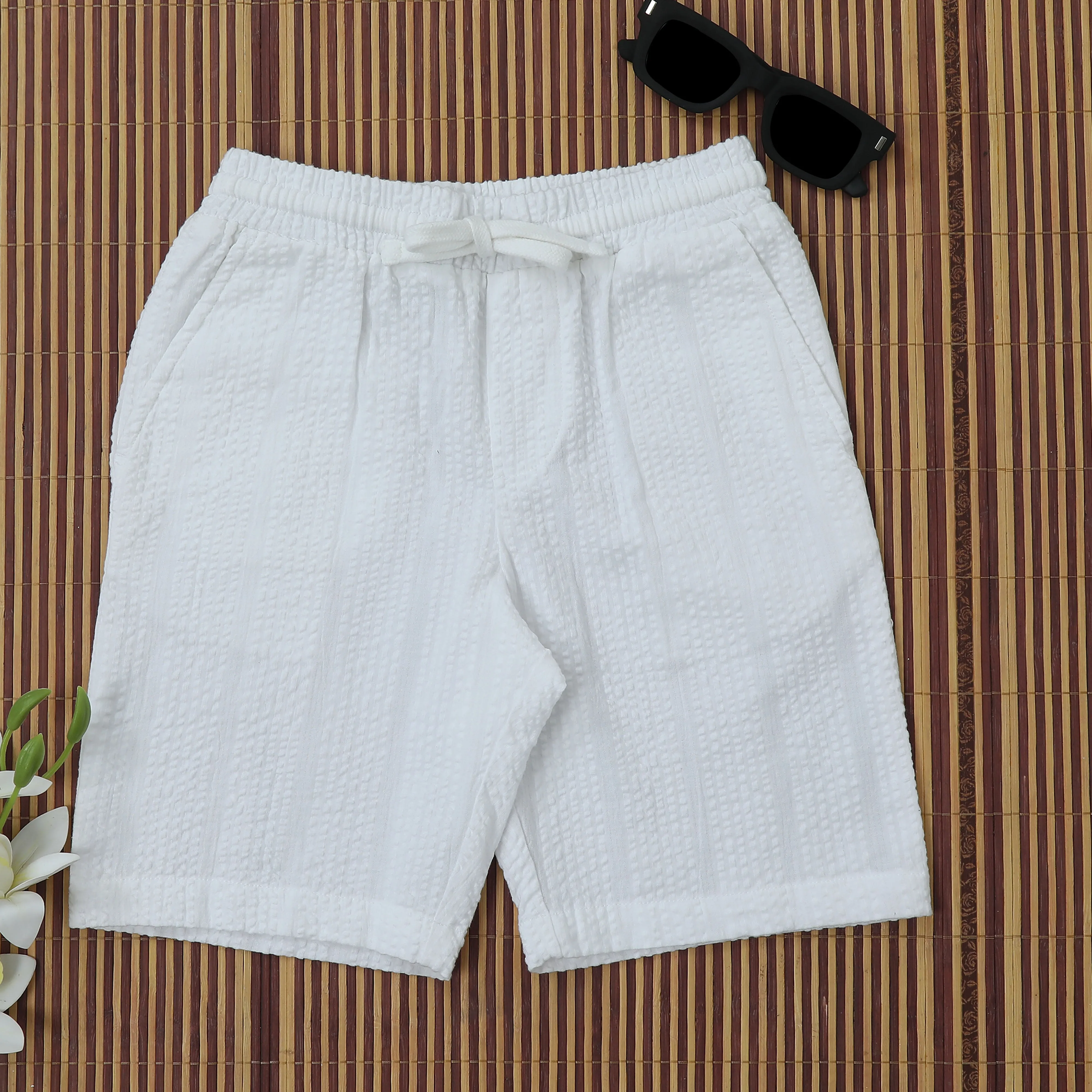 Boys Textured Seersucker Resort Shirt & Short Co-Ord Set Porcelain White