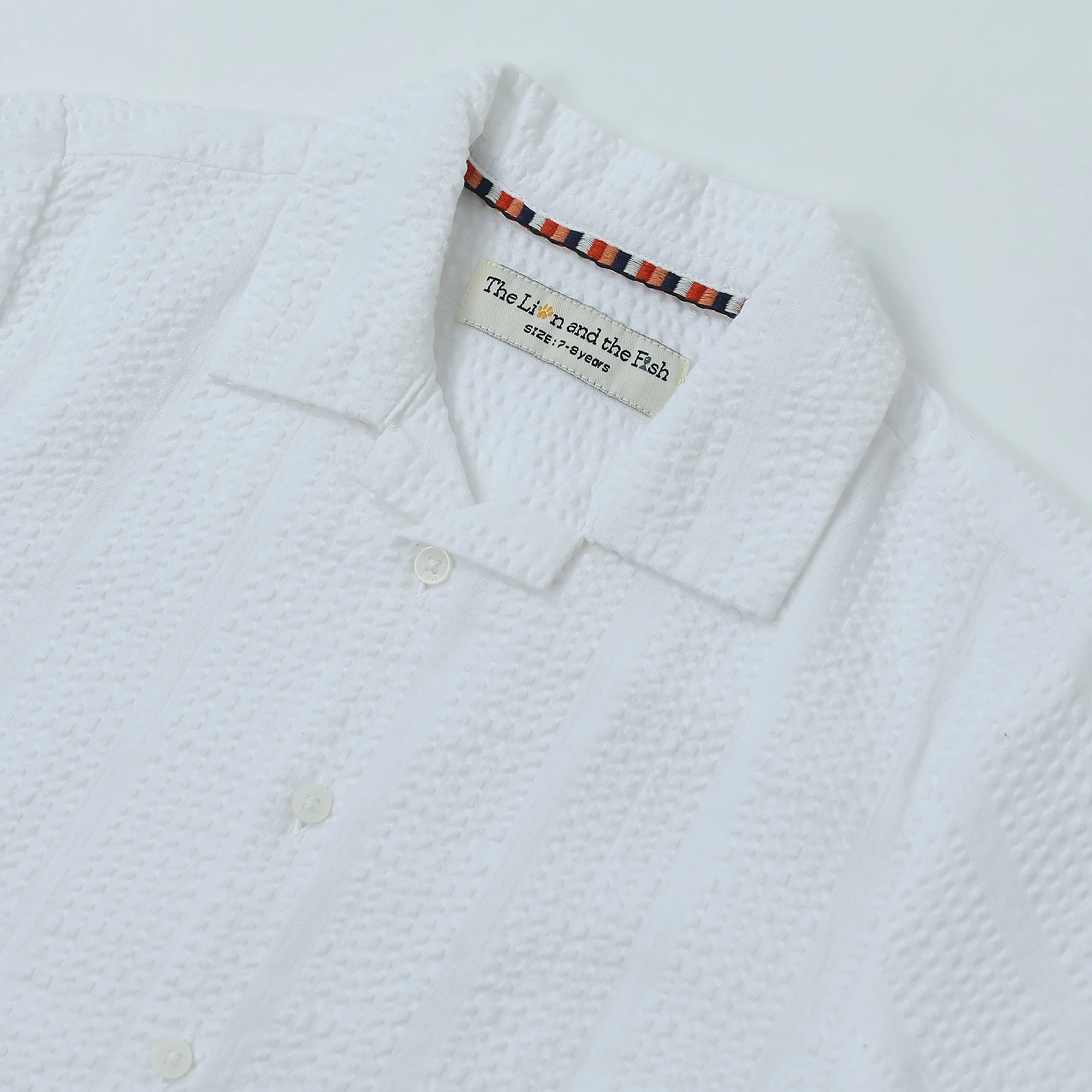 Boys Textured Seersucker Resort Shirt & Short Co-Ord Set Porcelain White