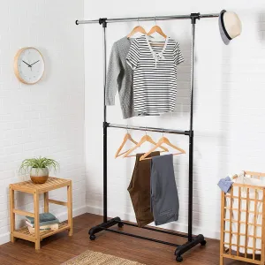 Brand new in box! Honey-Can-Do Dual Rod Expandable Garment Rack in Black & Chrome!