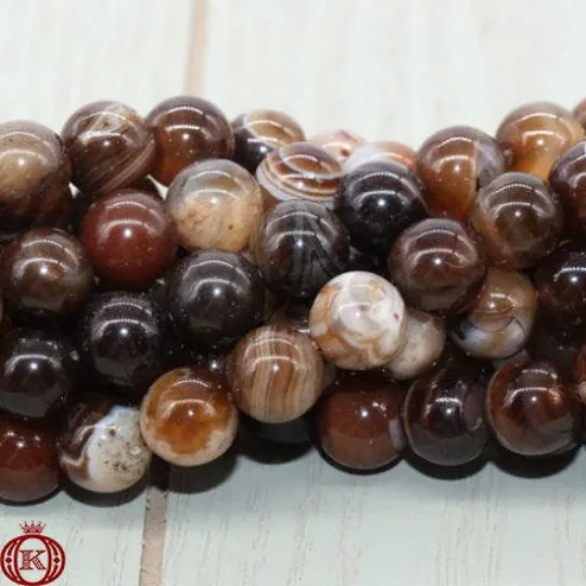 Brown Stripe Agate Beads Smooth Round