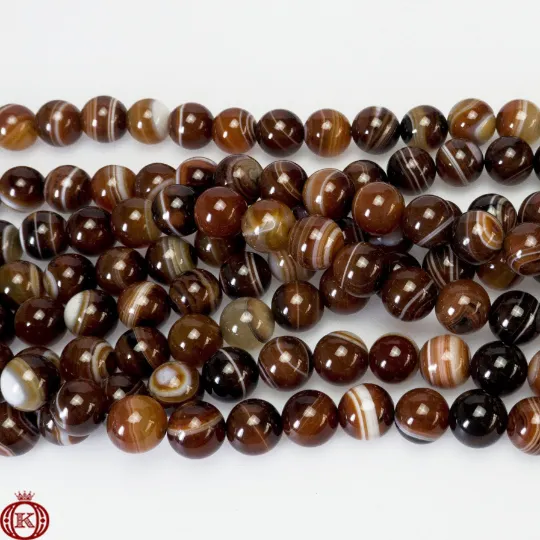 Brown Stripe Agate Beads Smooth Round