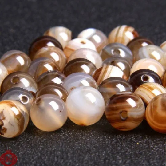 Brown Stripe Agate Beads Smooth Round
