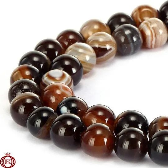 Brown Stripe Agate Beads Smooth Round