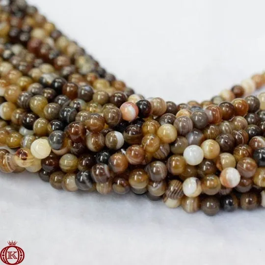 Brown Stripe Agate Beads Smooth Round