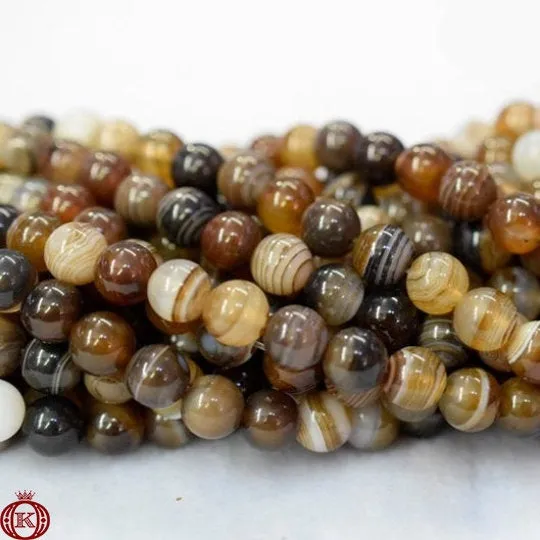 Brown Stripe Agate Beads Smooth Round