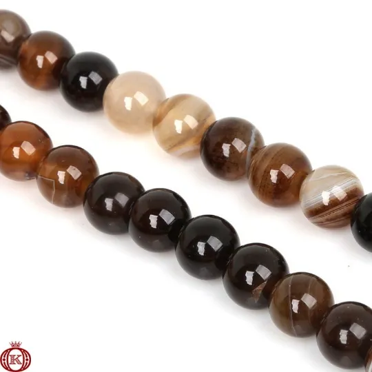 Brown Stripe Agate Beads Smooth Round