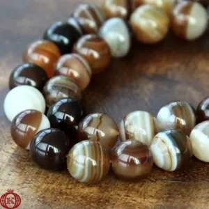 Brown Stripe Agate Beads Smooth Round