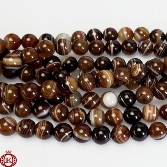 Brown Stripe Agate Beads Smooth Round