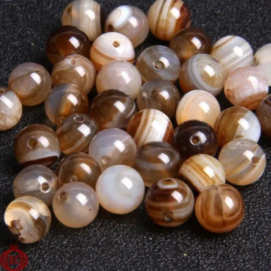 Brown Stripe Agate Beads Smooth Round