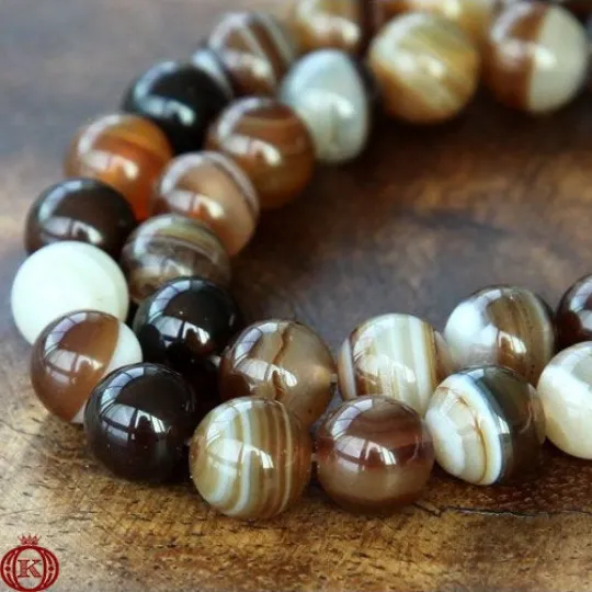 Brown Stripe Agate Beads Smooth Round