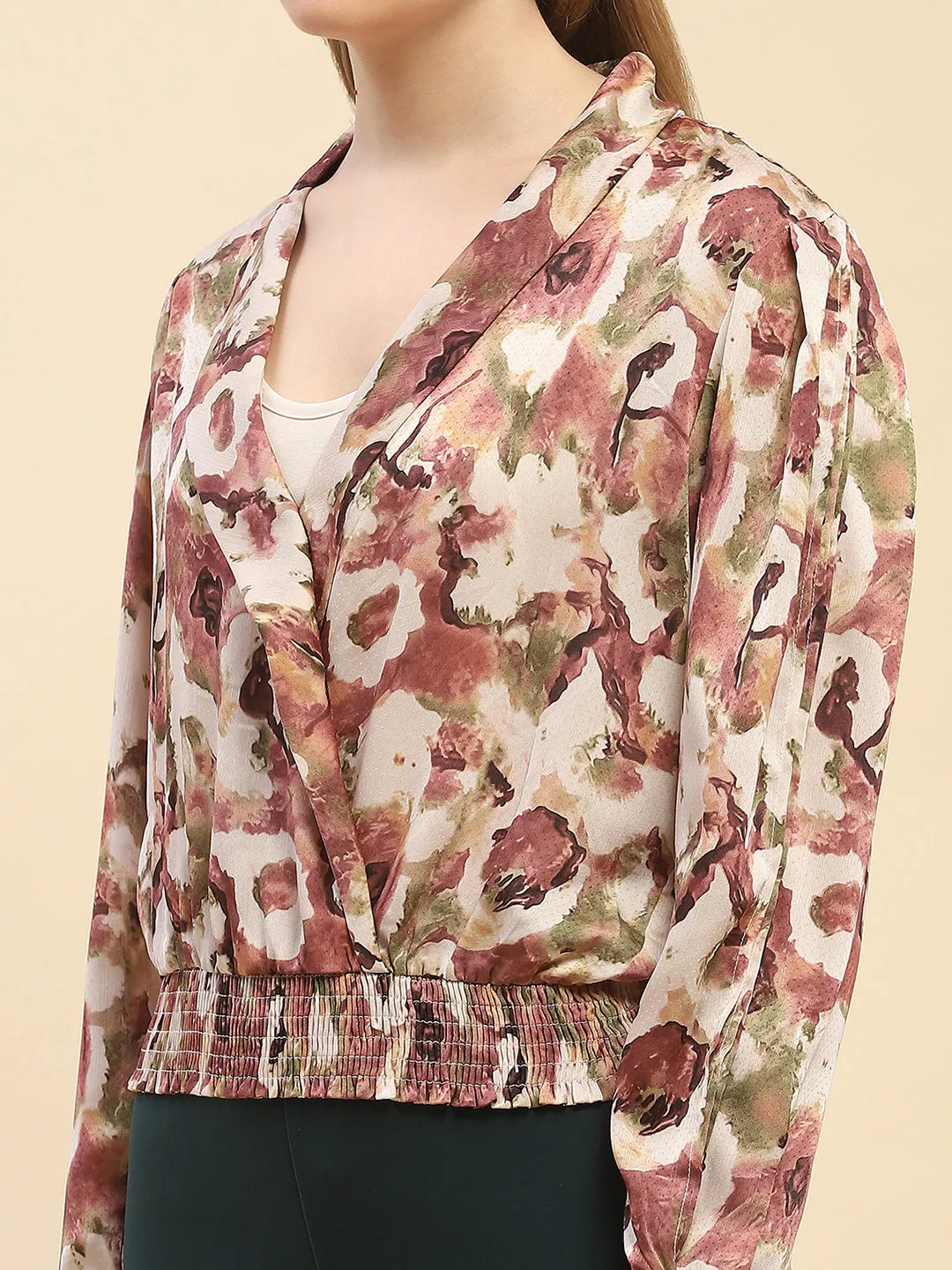Camla Barcelona Cowl Neck Off-White Cinched Waist Top