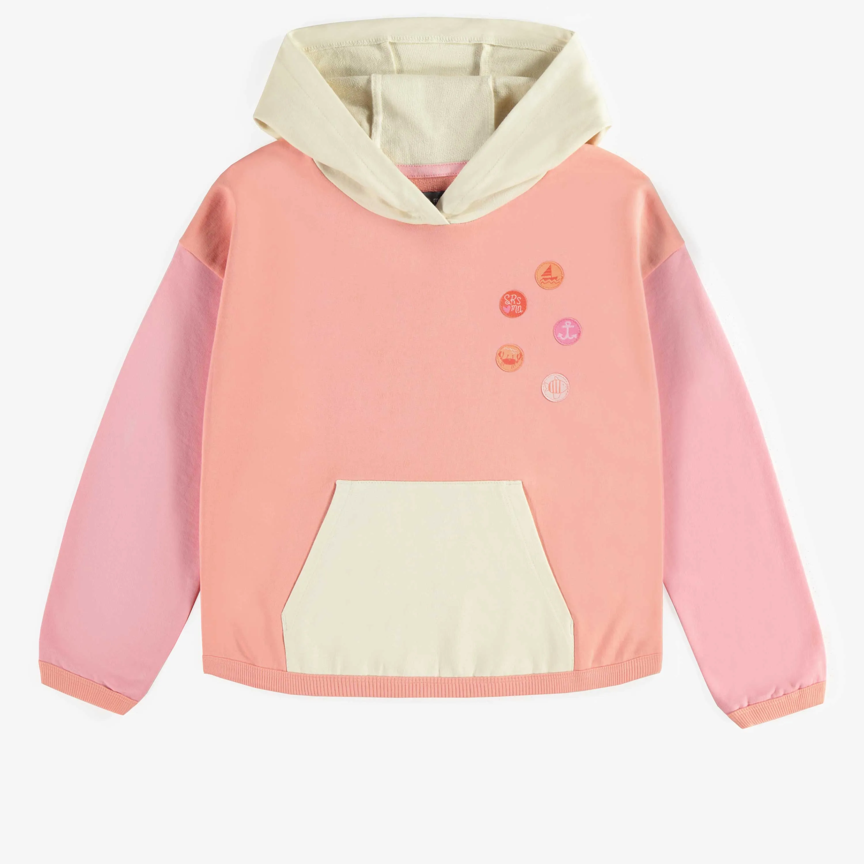 Chandail à capuchon ample avec manches longues rose bloc de couleur, enfant || Chandail à capuchon ample avec manches longues rose bloc de couleur, enfant || Pink loose fit hoodie with color block, child