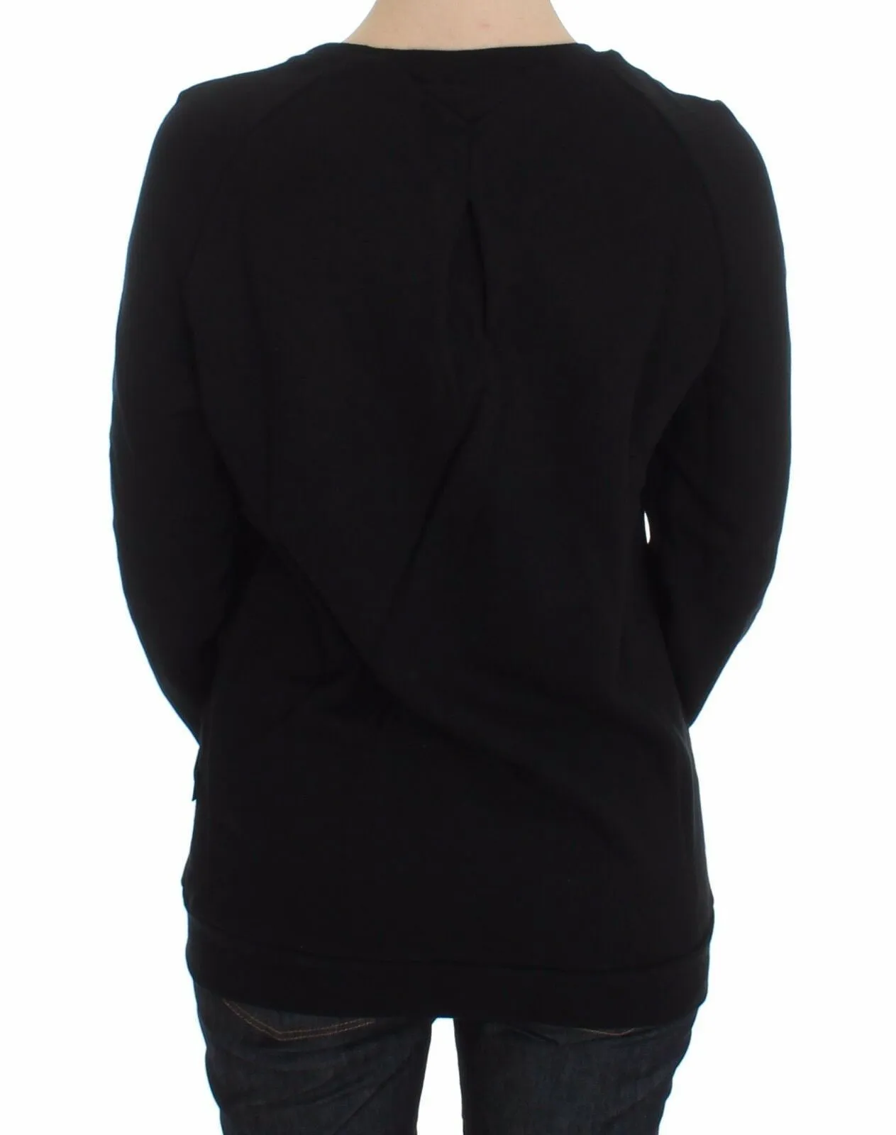 Chic Skull Motif Crew-Neck Cotton Sweater