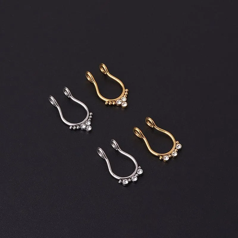 Chic Stainless Steel CZ Inlaid Non Piercing Nose Septum Cuff
