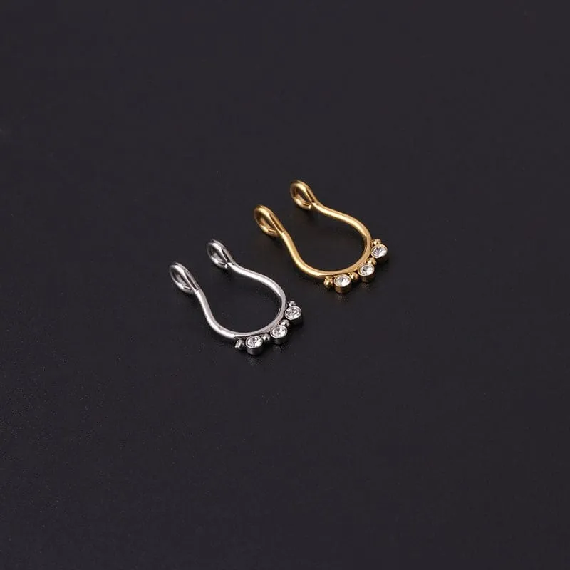 Chic Stainless Steel CZ Inlaid Non Piercing Nose Septum Cuff