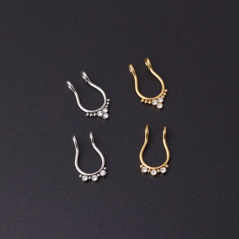 Chic Stainless Steel CZ Inlaid Non Piercing Nose Septum Cuff