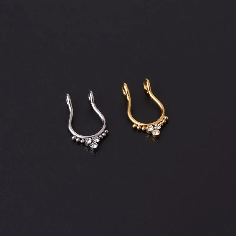 Chic Stainless Steel CZ Inlaid Non Piercing Nose Septum Cuff