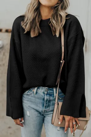 Chic Textured Knit Split Cuff Sweater