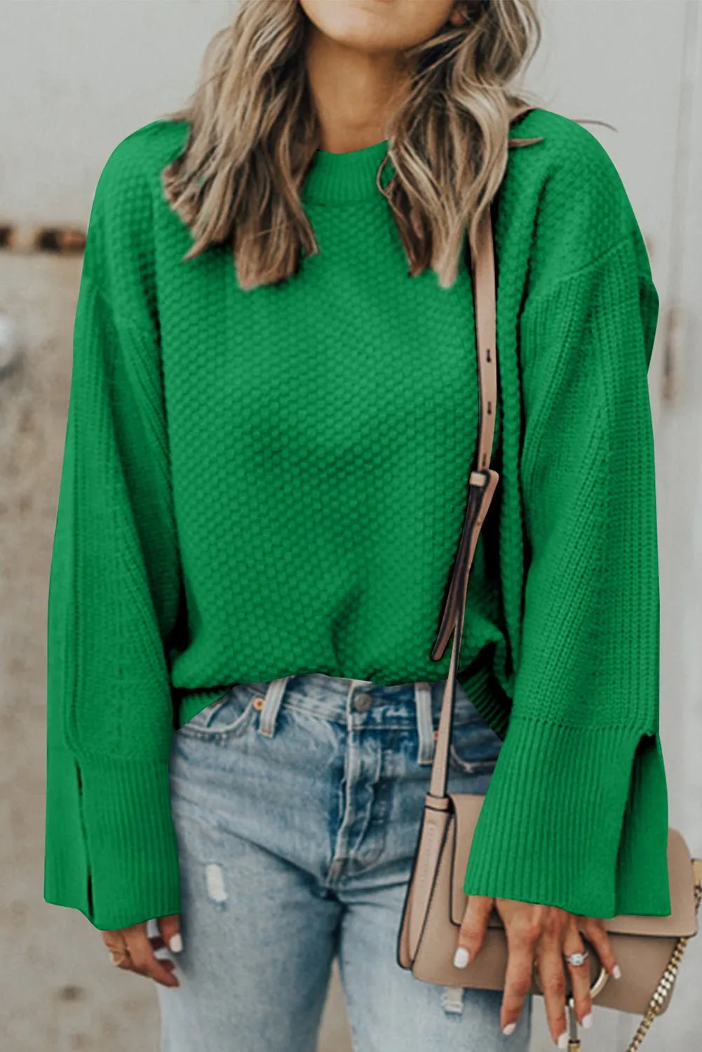 Chic Textured Knit Split Cuff Sweater
