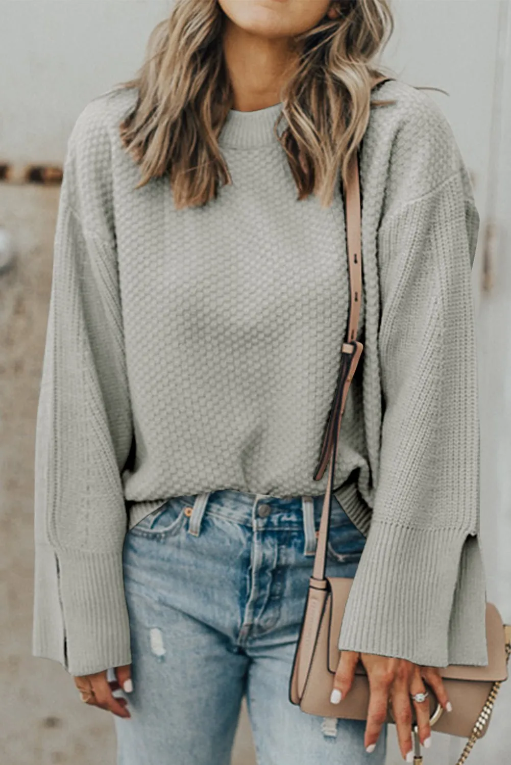 Chic Textured Knit Split Cuff Sweater