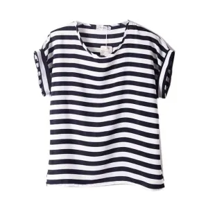 Chiffon T-Shirts Ladies Loose Short Sleeve Shirts Striped Heart Lip Tops Batwing Sleeve