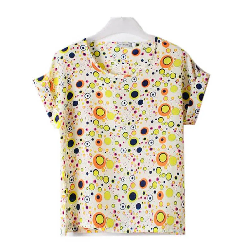 Chiffon T-Shirts Ladies Loose Short Sleeve Shirts Striped Heart Lip Tops Batwing Sleeve