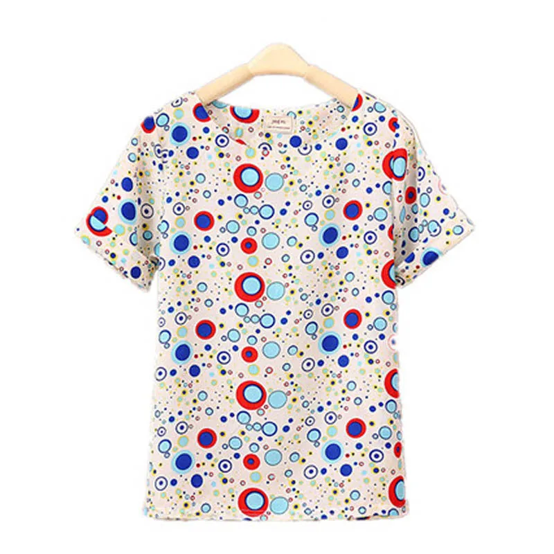 Chiffon T-Shirts Ladies Loose Short Sleeve Shirts Striped Heart Lip Tops Batwing Sleeve