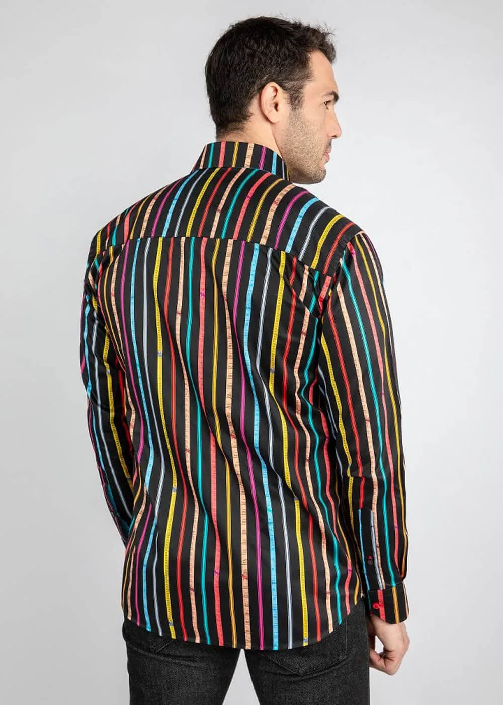 Claudio Lugli Heren Measure Tape Stripe Shirt Black