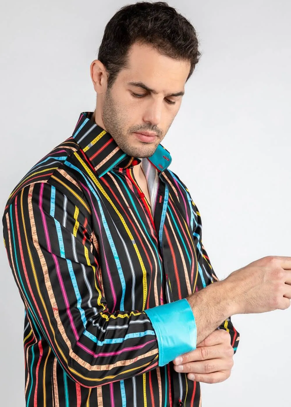 Claudio Lugli Heren Measure Tape Stripe Shirt Black