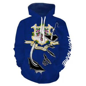 Connecticut Flag Fish Hook Custom All over print Hoodie Fishing Shirts - HPW327