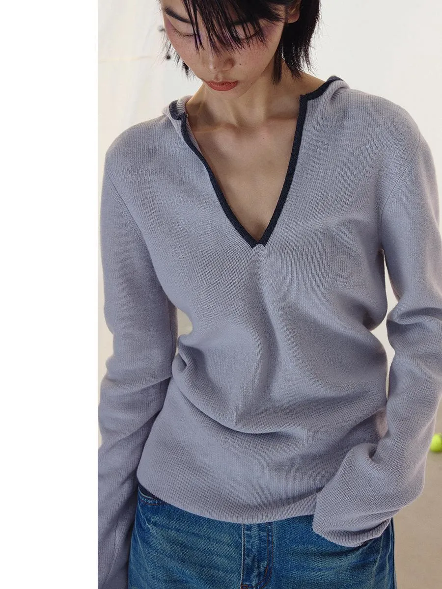 Contrast Color Hooded Sweater