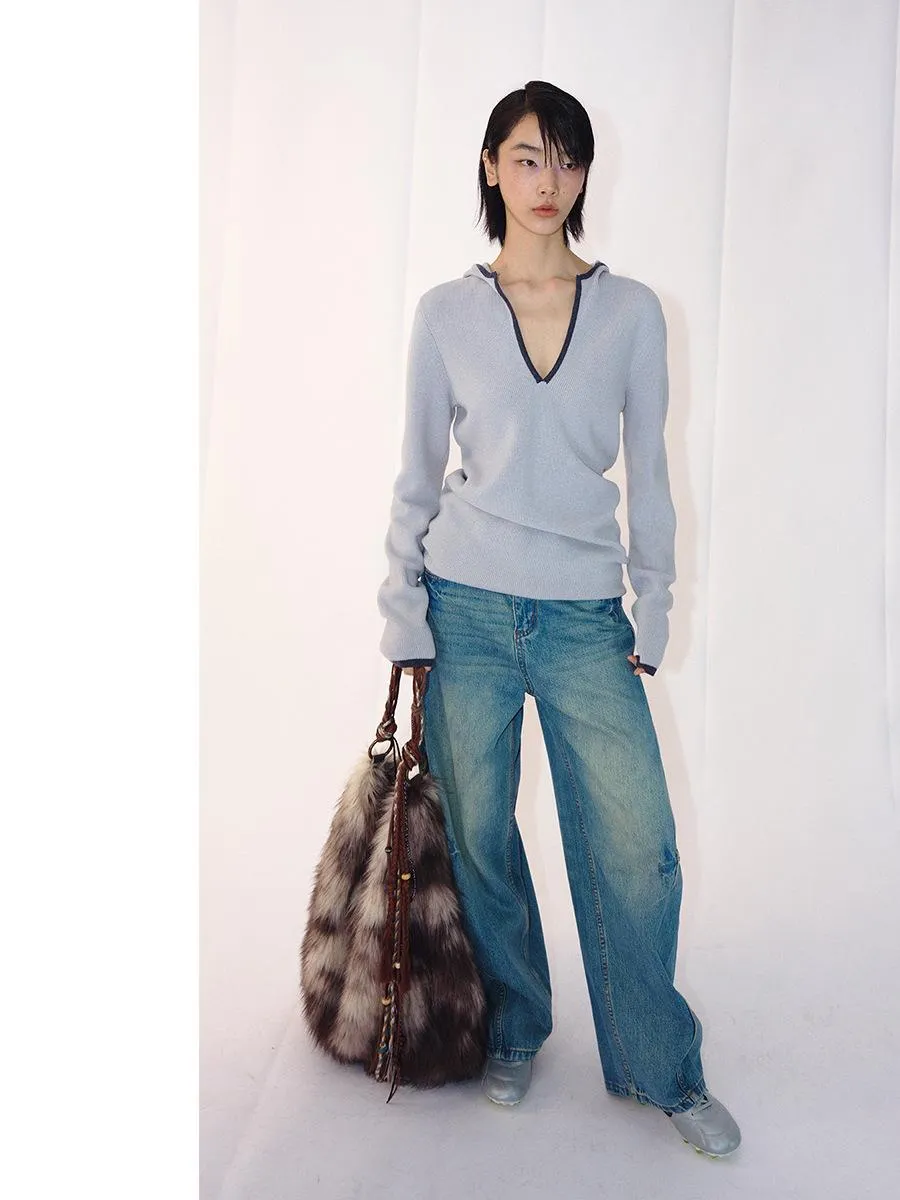 Contrast Color Hooded Sweater
