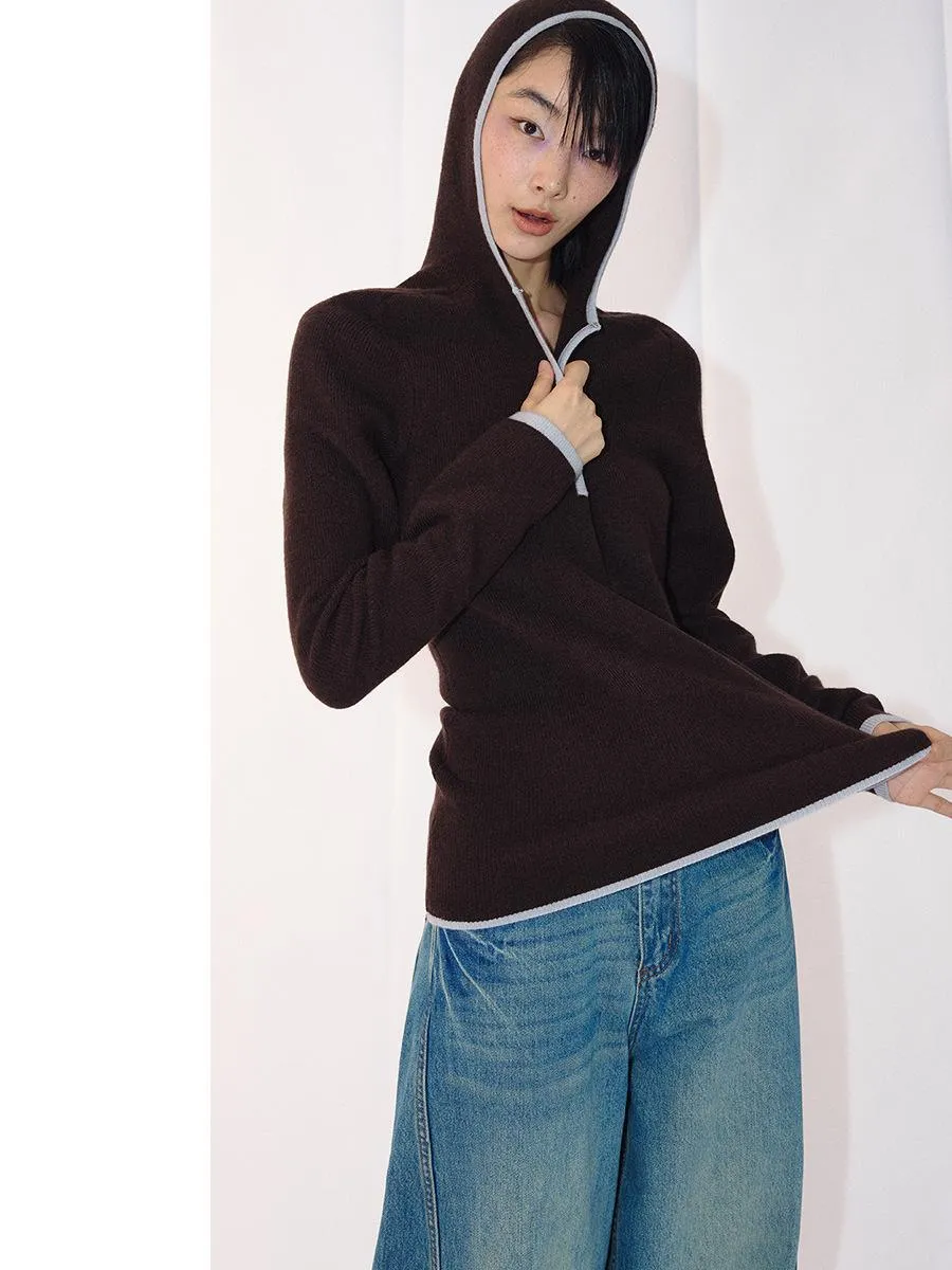 Contrast Color Hooded Sweater