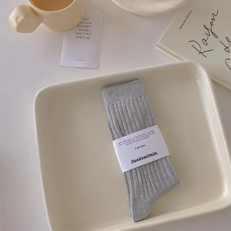 Cotton Knitting Women’s Japanese Style High Socks