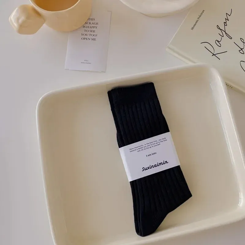 Cotton Knitting Women’s Japanese Style High Socks