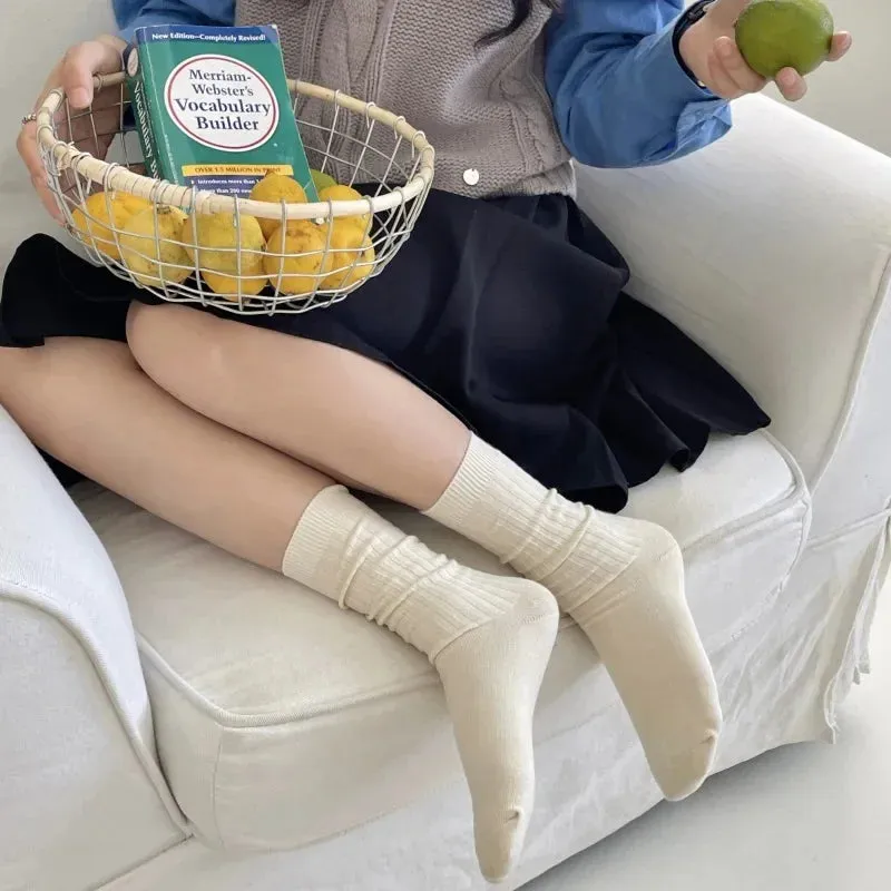 Cotton Knitting Women’s Japanese Style High Socks