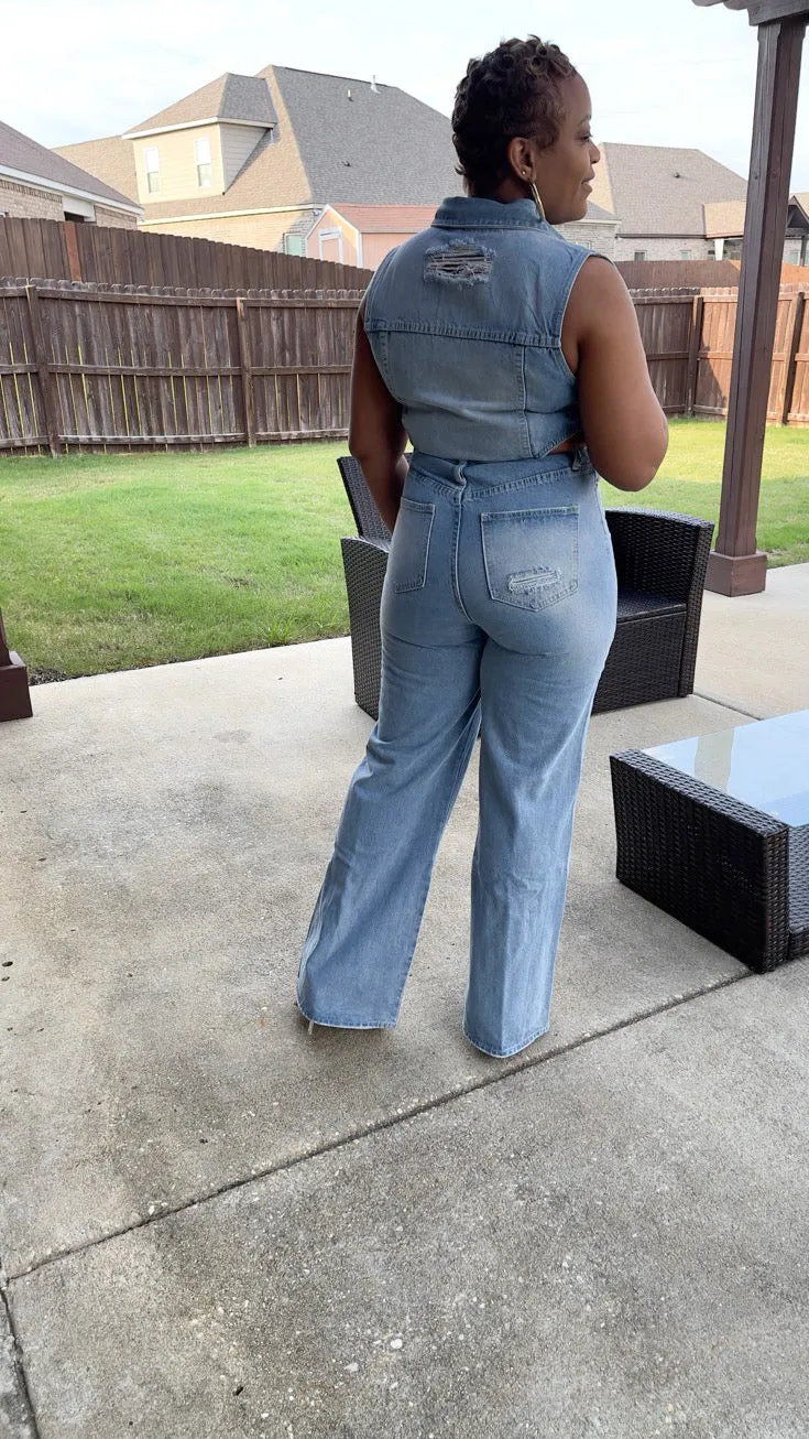 Denim Cutout Jumpsuit