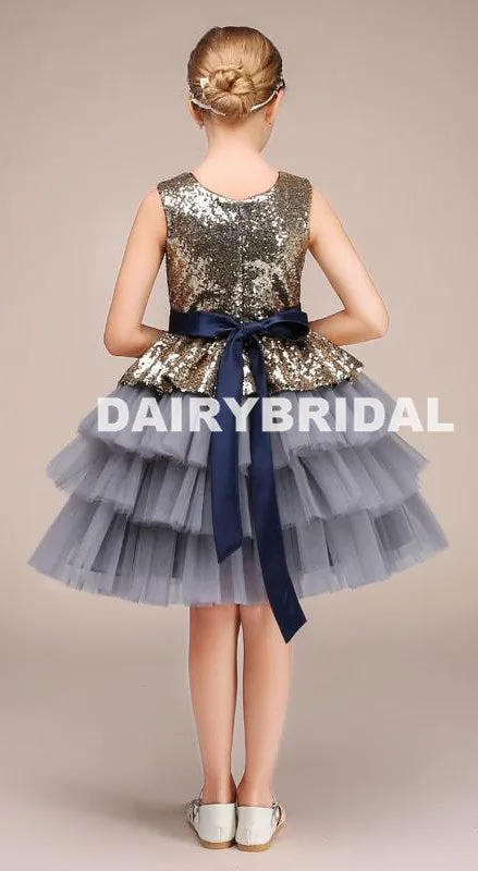 Desighed Sequin Tulle A-line Flower Girl Dresses, Flower Lovely Little Girl Dresses, D1177