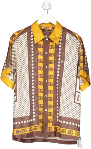 Dolce & Gabbana Cream Logo-print Silk Shirt Sz38 15" Neck UK S/M