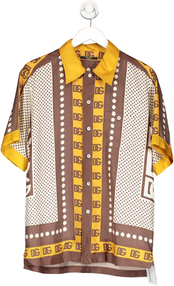 Dolce & Gabbana Cream Logo-print Silk Shirt Sz38 15" Neck UK S/M