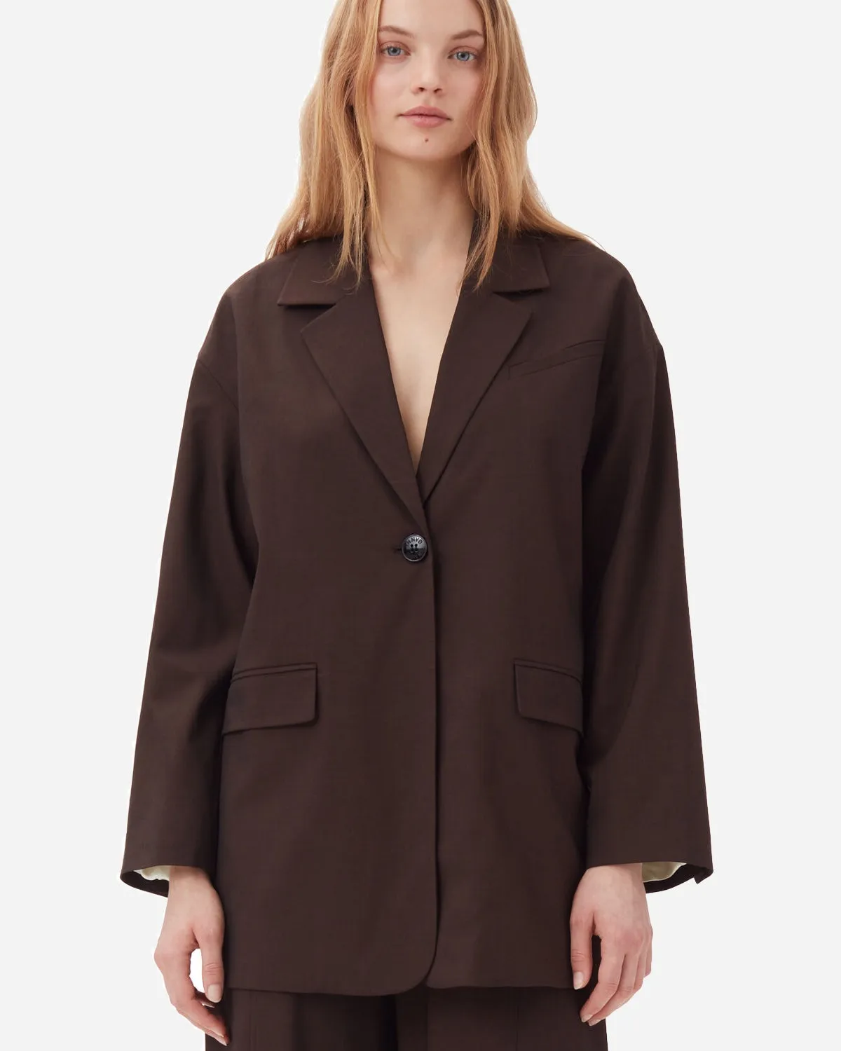 Drapey Melange Dropped Shoulder Boxy Blazer - Mole