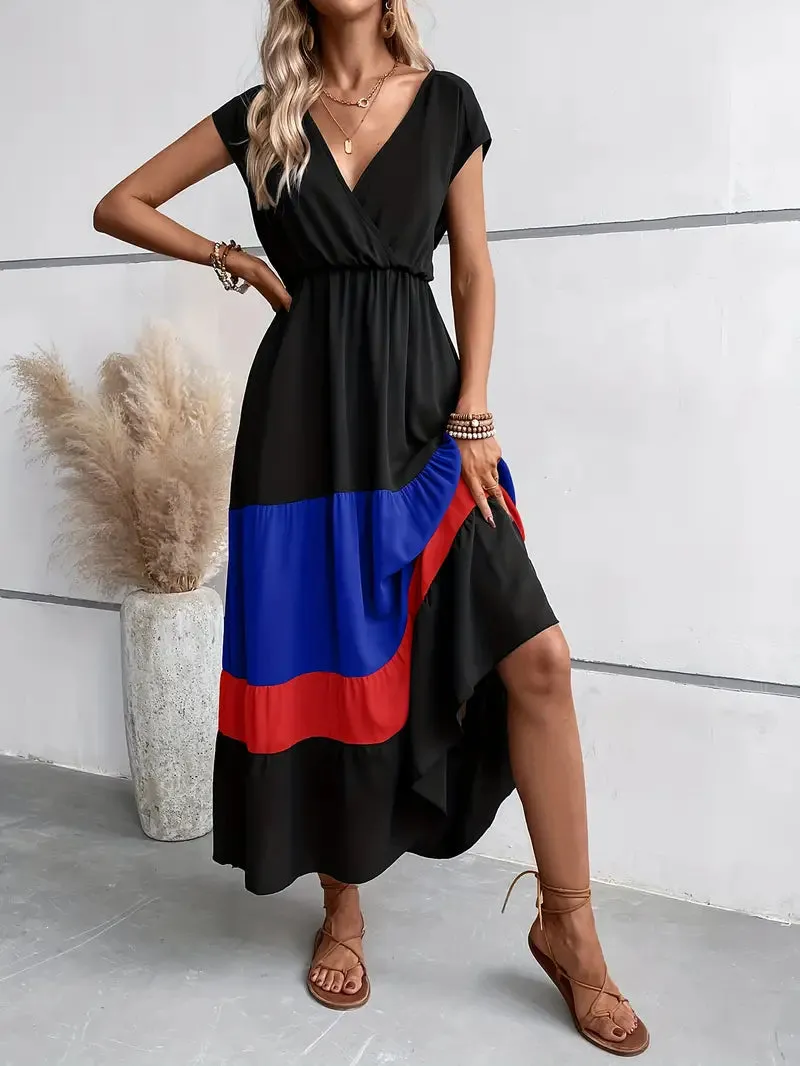 Edna - Pleated dress with color blocks