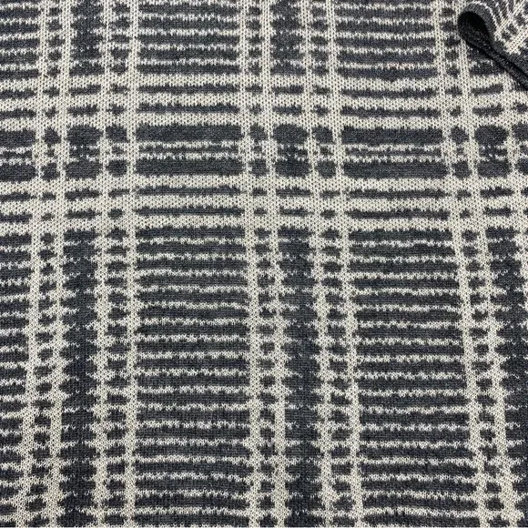 EILEEN FISHER Ash Gray Sleek Tencel Merino Wool Plaid Knit Boxy Sweater Large