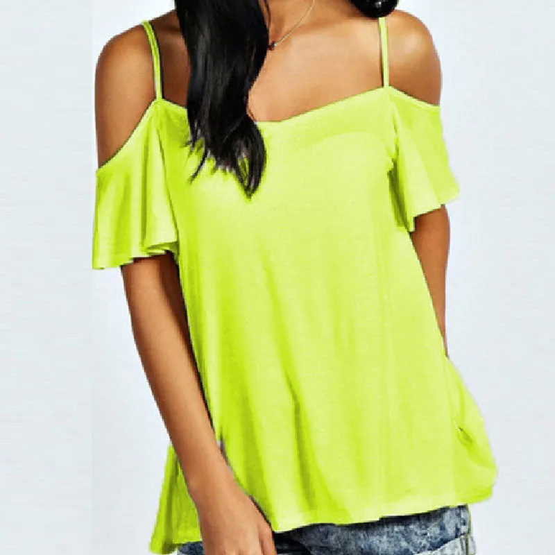 Fashion Shirt Women Slash Neck Casual Solid Stretch Short Sleeve Off Shoulder Top Tees Plus Size Tops