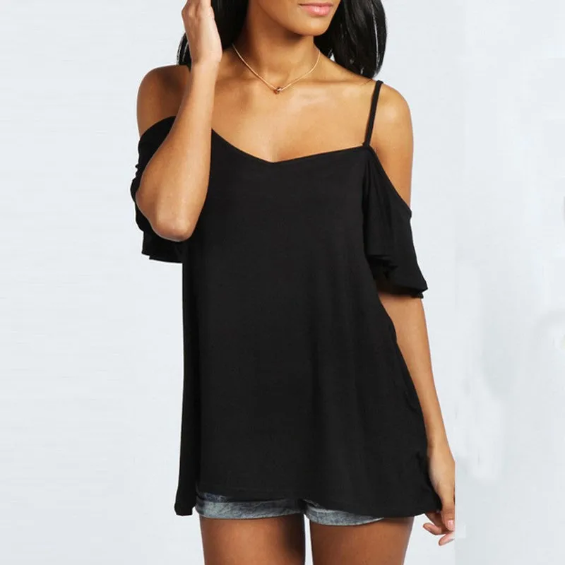 Fashion Shirt Women Slash Neck Casual Solid Stretch Short Sleeve Off Shoulder Top Tees Plus Size Tops
