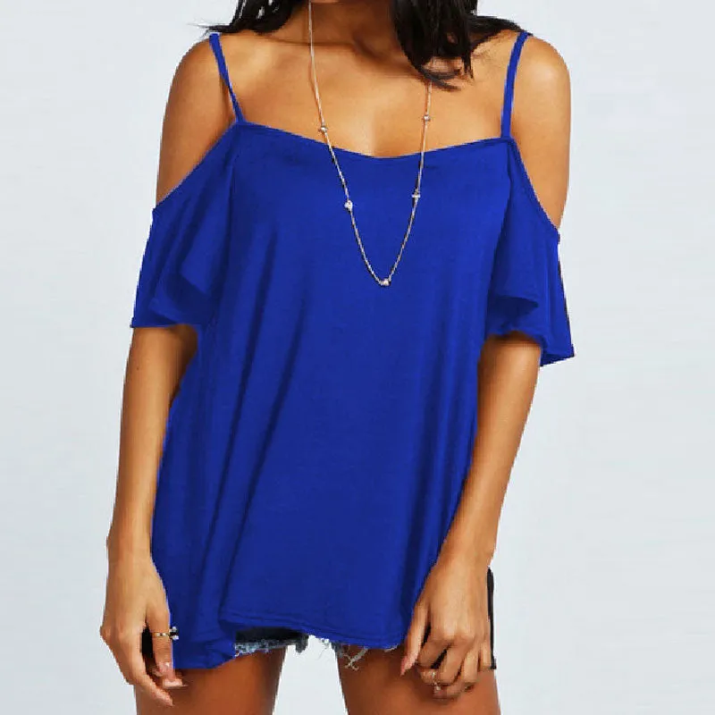 Fashion Shirt Women Slash Neck Casual Solid Stretch Short Sleeve Off Shoulder Top Tees Plus Size Tops