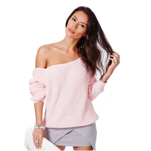 Fashion Women Sweater Full Sleeve Solid Sweater Off Shoulder Design Pullover Sweaters