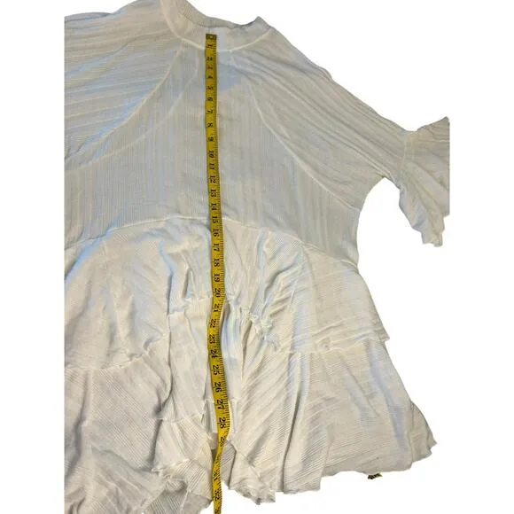 FP Beach Ivory Sweet Rose Ribbed Ruffle Tunic - Size S